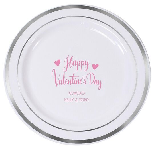 Happy Valentine's Day Premium Banded Plastic Plates